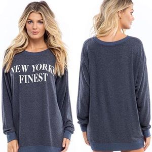 Wildfox New York’s Finest Oversized Baggy Beach Jumper Sweatshirt Oxford Blue L